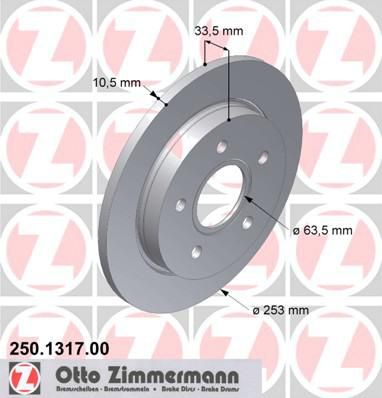 ZIMMERMANN ТОРМОЗНОЙ ДИСК FORD SCORPIO 89-92. R. 253*10 (250131700)