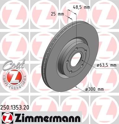 ZIMMERMANN ДИСК ТОРМ FRD FOCUS C-MAX, FOCUS II, VOLV S40/V50 16 F KUGA 08-> ВЕНТ (250.1353.20)