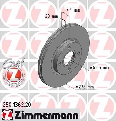 Zimmermann 250.1362.20 тормозной диск на FORD TRANSIT COURIER Kombi