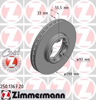 Zimmermann 250.1367.20 тормозной диск на FORD TOURNEO CUSTOM автобус