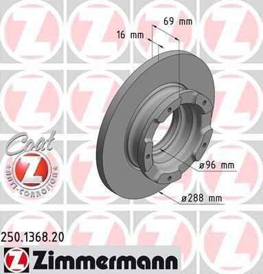 Zimmermann 250.1368.20 тормозной диск на FORD TOURNEO CUSTOM автобус