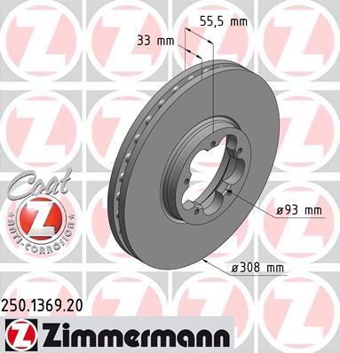 Zimmermann 250.1369.20 тормозной диск на FORD TOURNEO CUSTOM автобус