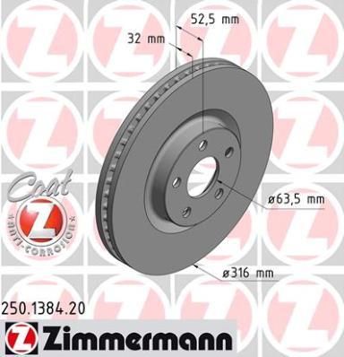 Zimmermann 250.1384.20 тормозной диск на FORD GALAXY