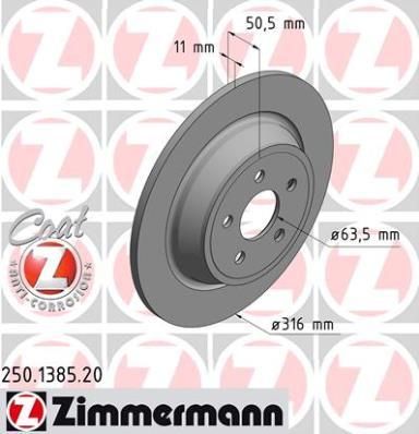 Zimmermann 250.1385.20 тормозной диск на FORD GALAXY