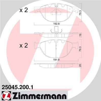 ZIMMERMANN КОМПЛЕКТ ТОРМОЗНЫХ КОЛОДОК, ДИСКОВЫЙ ТОРМОЗ (25045.200.1)