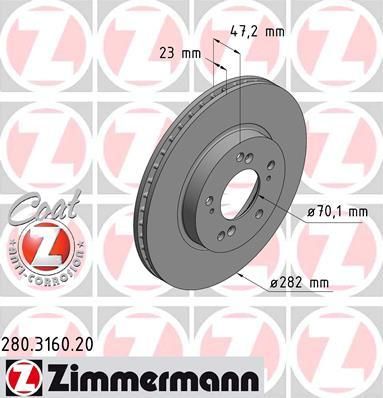 Zimmermann 280.3160.20 тормозной диск на HONDA CR-V I (RD)