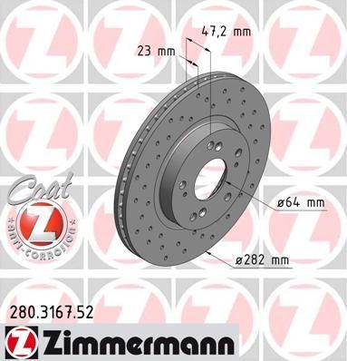 Zimmermann 280.3167.52 тормозной диск на HONDA CR-V II (RD_)