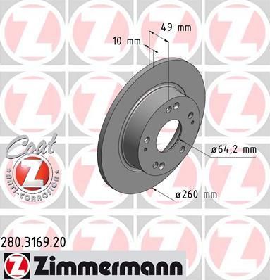 ZIMMERMANN Диск торм.зад. Honda Accord 03> заказ не менее 2 единиц (280.3169.20)