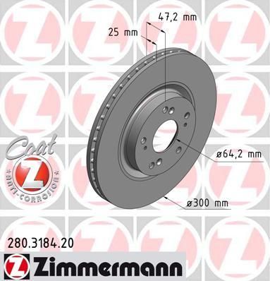 Zimmermann 280.3184.20 тормозной диск на HONDA CR-V II (RD_)