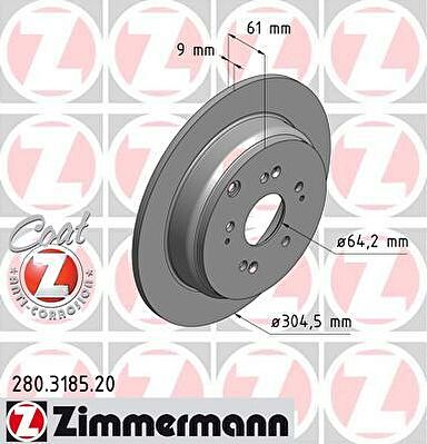 Zimmermann 280.3185.20 тормозной диск на HONDA CR-V II (RD_)