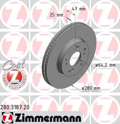 Zimmermann 280.3187.20 тормозной диск на HONDA CIVIC IX (FK)