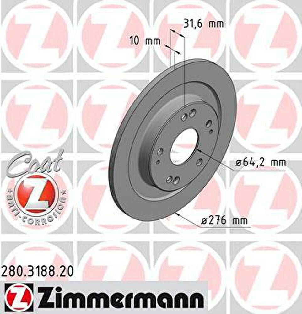 Zimmermann 280.3188.20 тормозной диск на HONDA CIVIC IX (FK)