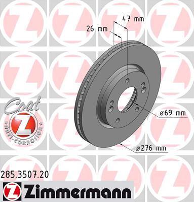 Zimmermann 285.3507.20 тормозной диск на HYUNDAI SANTA FE I (SM)