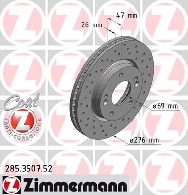 Zimmermann 285.3507.52 тормозной диск на HYUNDAI SANTA FE I (SM)