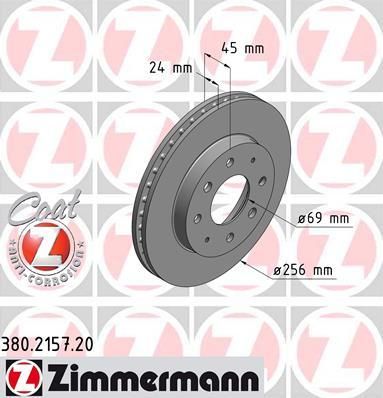 Zimmermann 380.2157.20 тормозной диск на VOLVO V40 универсал (VW)