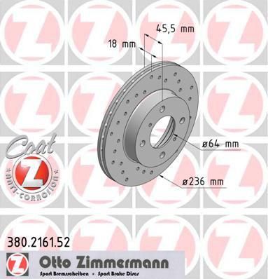 Zimmermann 380.2161.52 тормозной диск на PROTON PERSONA 400 Наклонная задняя часть (C9_C, C9_S)