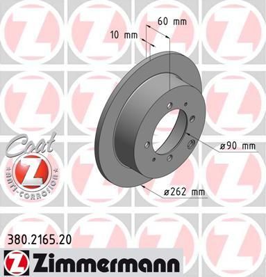 ZIMMERMANN Торм.диск зад.[262x10] 4 отв.[min2] Standart (380.2165.20)