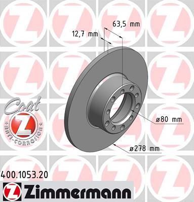 Zimmermann 400.1053.20 тормозной диск на MERCEDES-BENZ седан (W123)