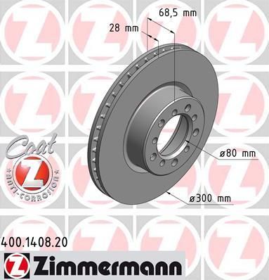 Zimmermann 400.1408.20 тормозной диск на MERCEDES-BENZ S-CLASS (W126)