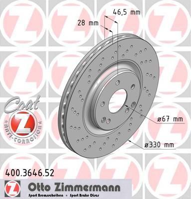 ZIMMERMANN ТОРМОЗНОЙ ДИСК SPORT COAT Z W203 05->; C209 0 (400364652)