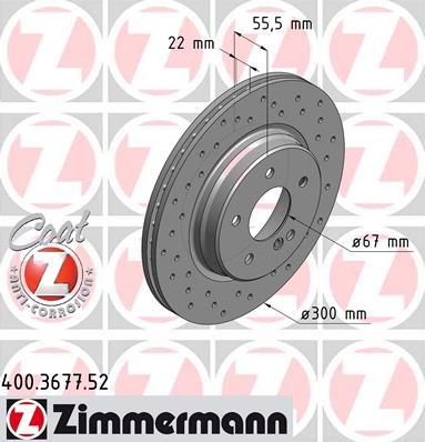 Zimmermann 400.3677.52 тормозной диск на MERCEDES-BENZ E-CLASS универсал (S210)