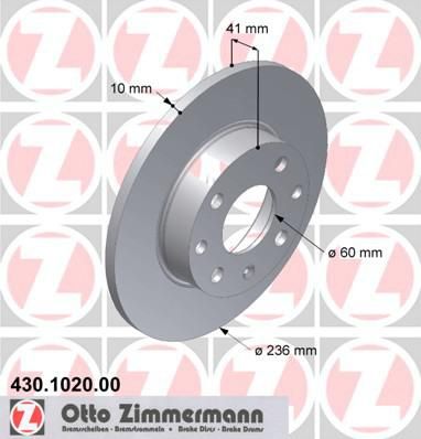 ZIMMERMANN ТОРМОЗНОЙ ДИСК OPEL KADET. CORSA ->91. F. 236*10 (430102000)