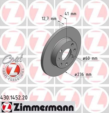 Zimmermann 430.1452.20 тормозной диск на OPEL KADETT E Combo (38_, 48_)