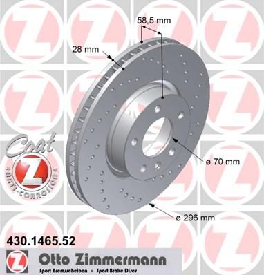 Zimmermann 430.1465.52 тормозной диск на OPEL OMEGA B (25_, 26_, 27_)