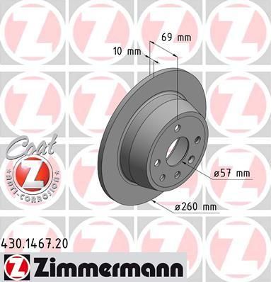 Zimmermann 430.1467.20 тормозной диск на OPEL ASTRA F универсал (51_, 52_)