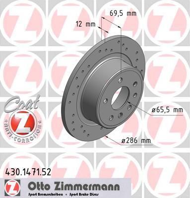 Zimmermann 430.1471.52 тормозной диск на OPEL OMEGA B (25_, 26_, 27_)