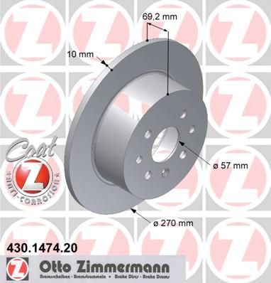 Zimmermann 430.1474.20 тормозной диск на OPEL VECTRA B универсал (31_)