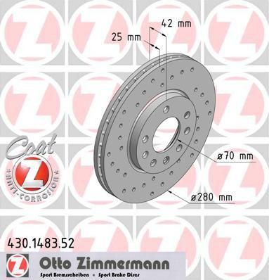 ZIMMERMANN ДИСК ТОРМ OPL ASTRA 1,8-2L, ZAFIRA 1,6-2L F (430148352)