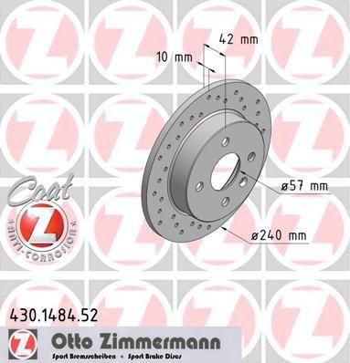 Zimmermann 430.1484.52 тормозной диск на OPEL ASTRA G универсал (F35_)