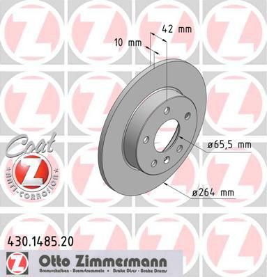 ZIMMERMANN ДИСК ТОРМ OPL ASTRA 1,8-2L, ZAFIRA 1,8-2L, R, 264*10 (430148520)