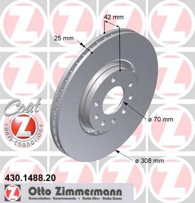 ZIMMERMANN ДИСК ТОРМ BS OPEL/SAAB COAT Z (430148820)