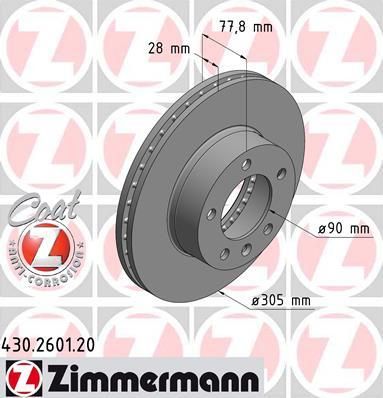 ZIMMERMANN Диск торм.пер. Opel Movano, Renault Master, Nissan Interstar 00> заказ не менее 2 единиц (430.2601.20)