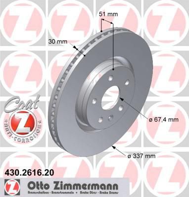 Zimmermann 430.2616.20 тормозной диск на OPEL INSIGNIA седан