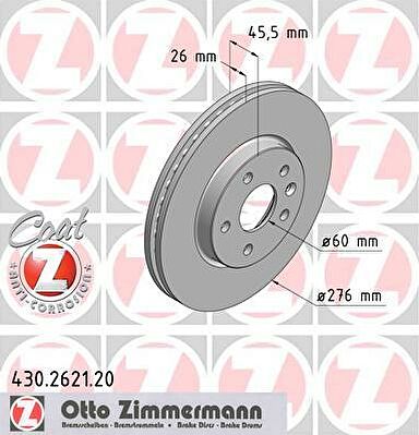 ZIMMERMANN ДИСК ТОРМ OPEL ASTRA J 1.3-2.0 F 09/_>> (430262120)