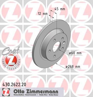 ZIMMERMANN ДИСК ТОРМ OPEL ASTRA J 1.3-2.0 R 09/_>> (430262220)