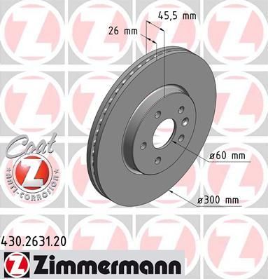 ZIMMERMANN Диск тормозной OPEL Coat Z TRAX, MOKKA 06.2012- (430263120)