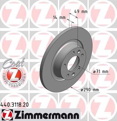 Zimmermann 440.3118.20 тормозной диск на PEUGEOT EXPERT Tepee (VF3V_)