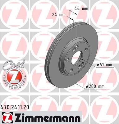 ZIMMERMANN ДИСК ТОРМ REN ESPACE 3 96->/F/280*24 (470241120)