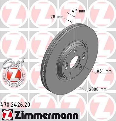 ZIMMERMANN Диск тормозной REN ESPACE lV 1.9DCI/2.0/2.0T 02- ПЕР ВЕ (470.2426.20)