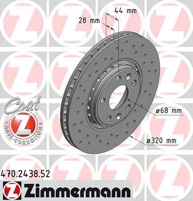 Zimmermann 470.2438.52 тормозной диск на RENAULT LAGUNA III (BT0/1)
