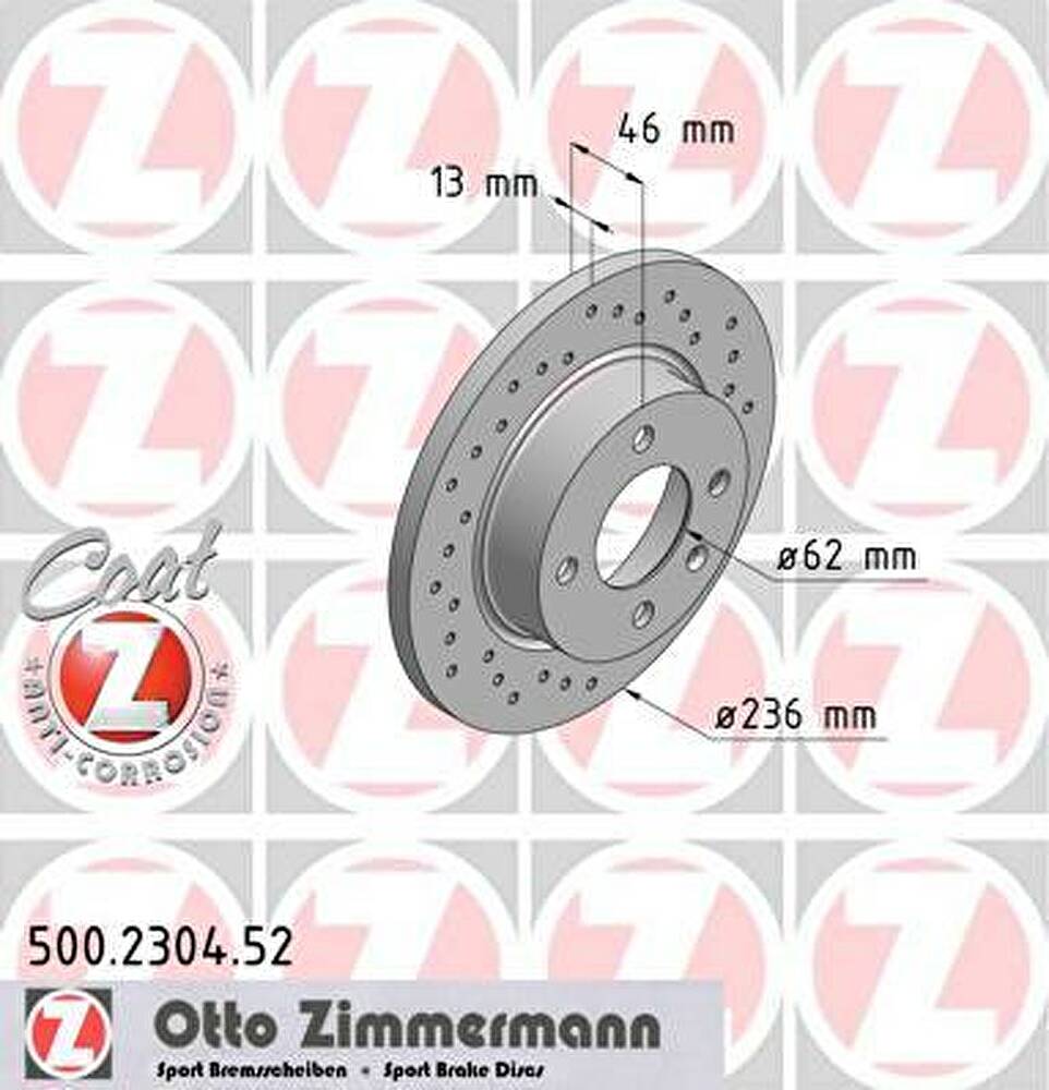 Zimmermann 500.2304.52 тормозной диск на SKODA FELICIA I Fun (797)