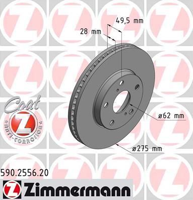 Zimmermann 590.2556.20 тормозной диск на TOYOTA PREVIA (MCR3_, ACR3_, CLR3_)