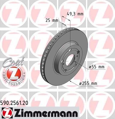 ZIMMERMANN Диск торм.пер. Toyota Carina 92> заказ не менее 2 единиц (590.2561.20)