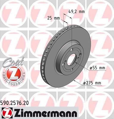 Zimmermann 590.2576.20 тормозной диск на TOYOTA COROLLA Wagon (__E11_)