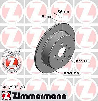 ZIMMERMANN ДИСК ТОРМ ЗАД. TOYOTA COROLLA/YARIS 01> (590257820)