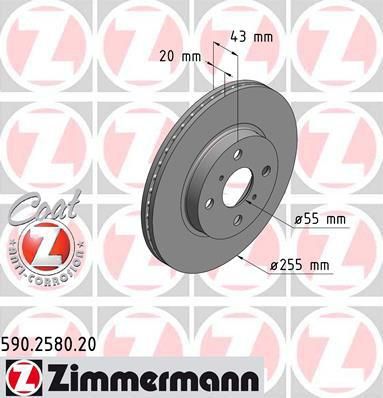 ZIMMERMANN Диск торм.пер. Toyota Yaris 99> заказ не менее 2 единиц (590.2580.20)